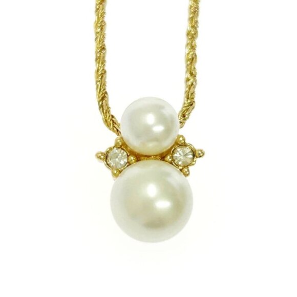 Christian Dior GP Rhinestone Faux Pearl Necklace Gold Necklace